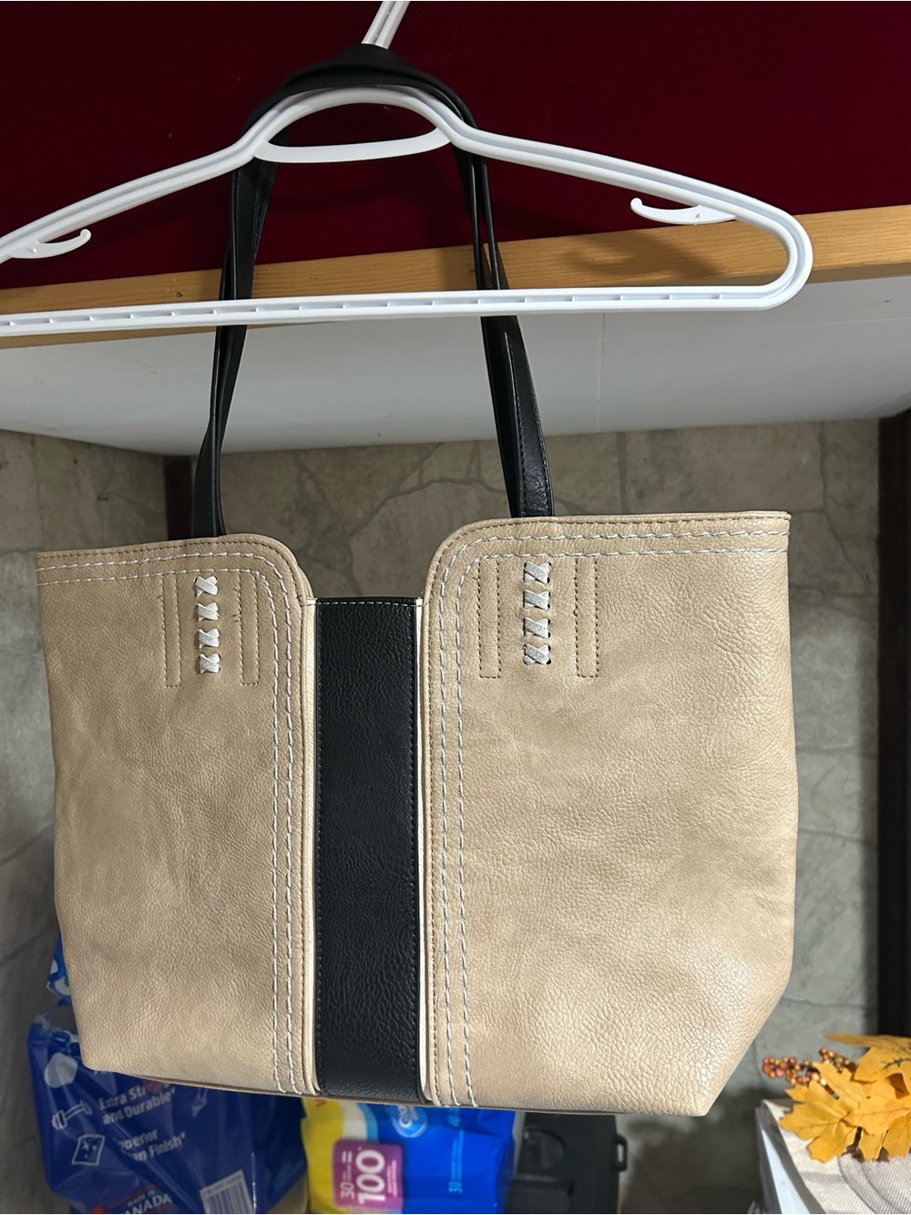 Montana West Beige and Black Stripe Tote